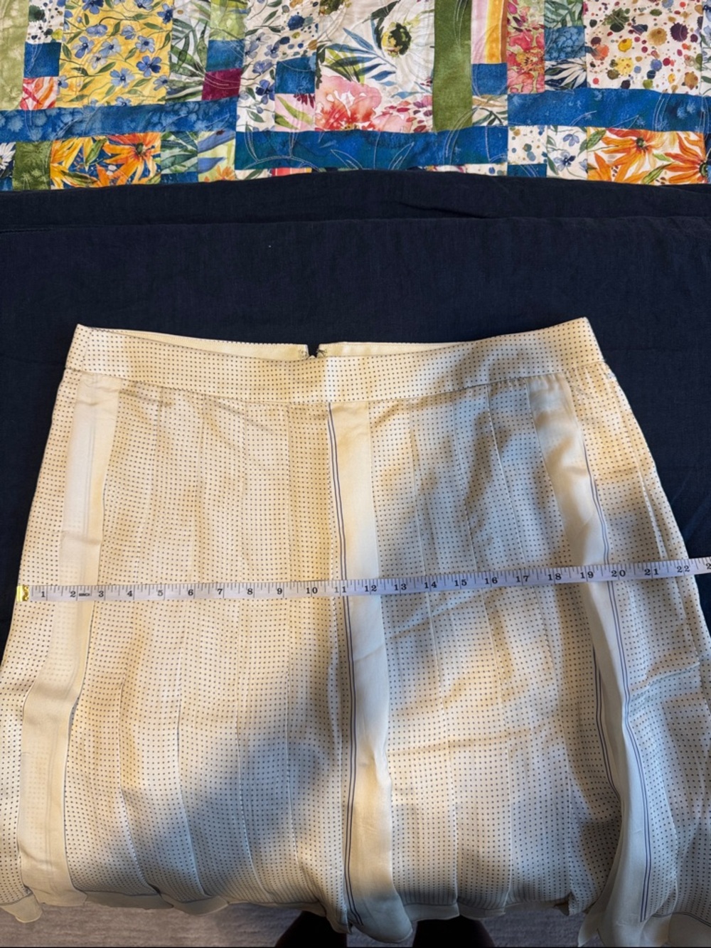 J. Crew NWT pleated scarf print skirt, cream
with navy trim, size 14 - Picture 12 of 13
